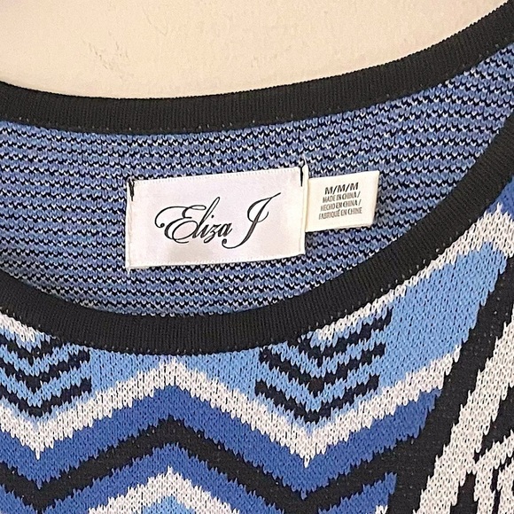 Eliza J Women’s Long Sleeve Geometric Fit and Flare Midi Sweater Dress Medium - Picture 11 of 13